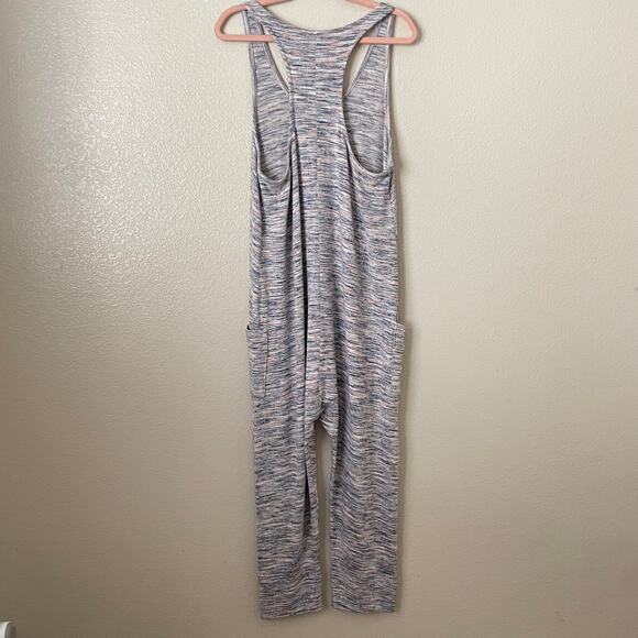Aerie Jumpsuit Womens Large Blue Pink Knit Playsuit Overall Stretch Heather Cozy - Picture 8 of 11